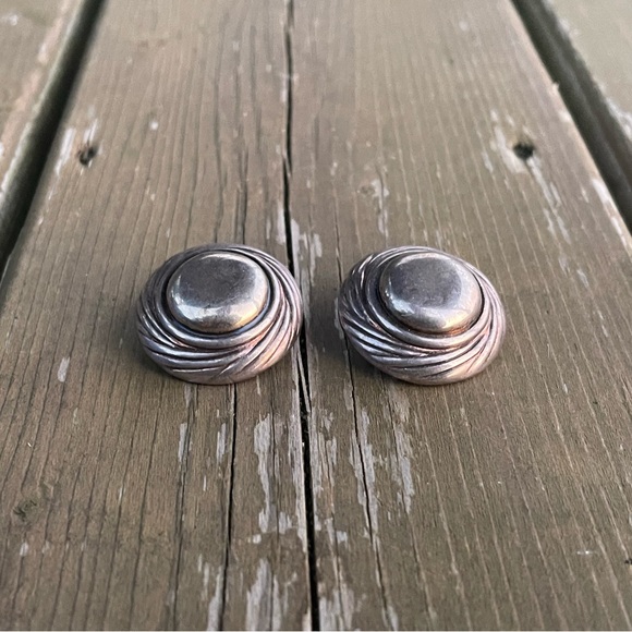 Hillel Efrat Modernist Large Hollow Sterling Silver Clip On Earrings - Picture 6 of 12